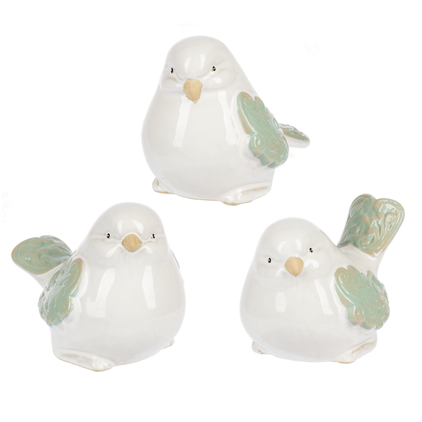 White with Sage Scroll Bird Figurines - 3 Styles