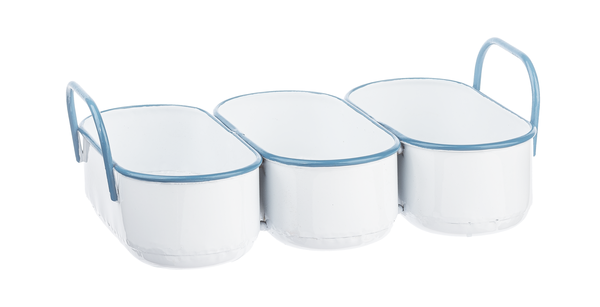 White Enamel and Blue Trim Organizer