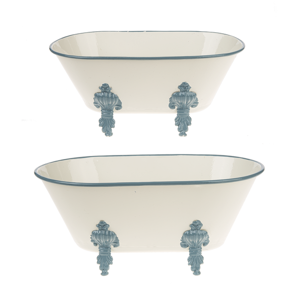 White and Denim Blue Clawfoot Bathtub - 2 Sizes