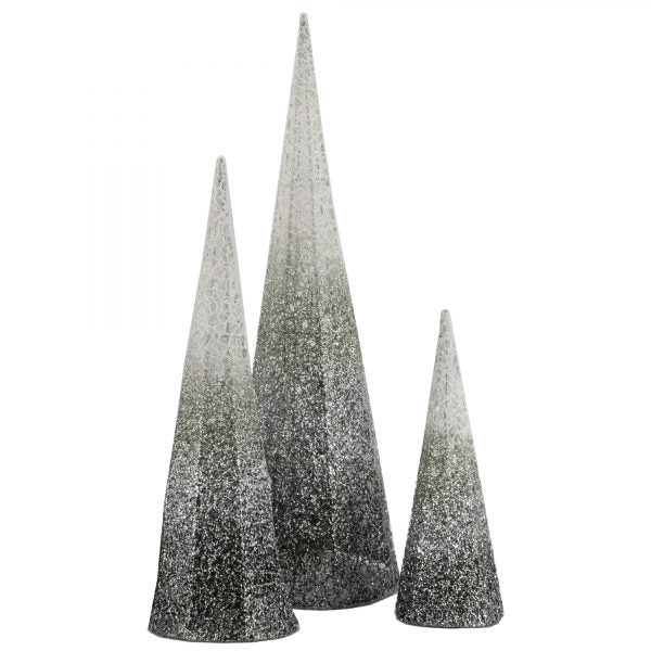 Set of three decorative cones with a gradient finish on a white background