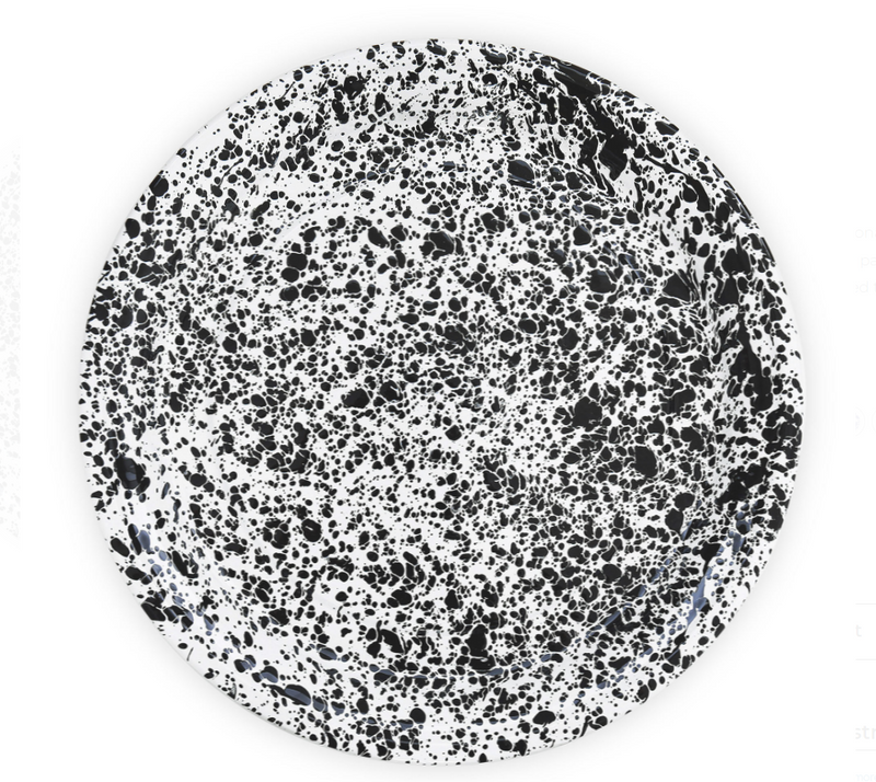 A 20-inch large round serving tray with a black and white splatter pattern.