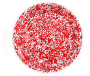 A 20-inch large round serving tray with a red and white splatter pattern.