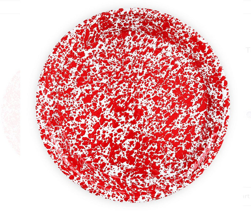 A 20-inch large round serving tray with a red and white splatter pattern.