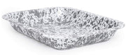A small grey and white splatter pattern roasting pan.