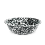 A black and white speckled 4-quart enamel basin on a white background.