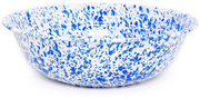 A medium-sized round enamel basin with a blue and white marbled pattern.