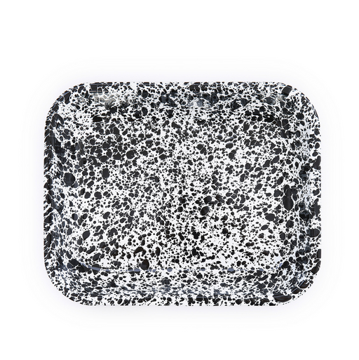 Speckled black and white rectangular tray on a white background
