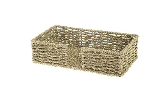 Woven rectangular basket on a white background