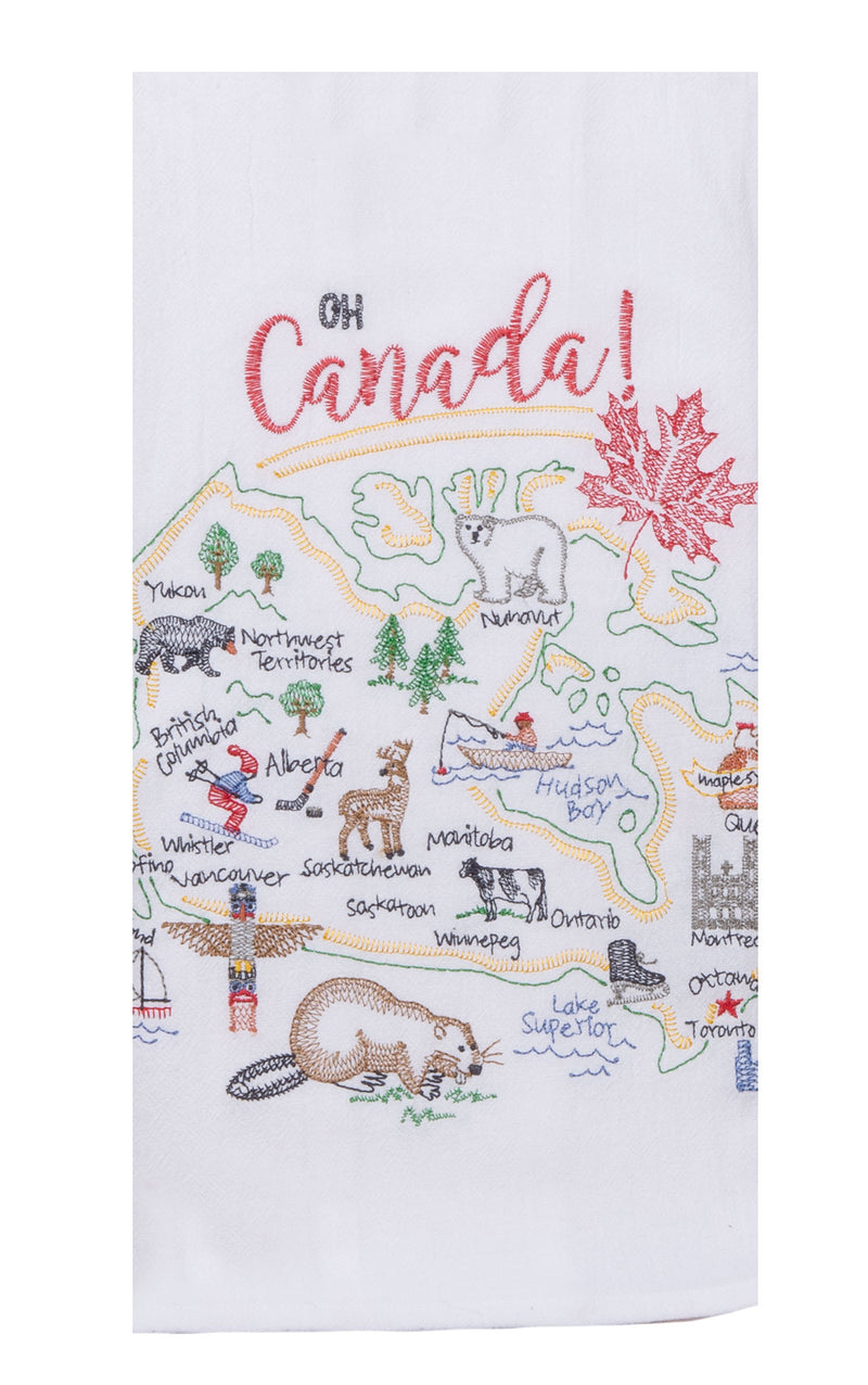 Map of Canada with embroidered details on a white background