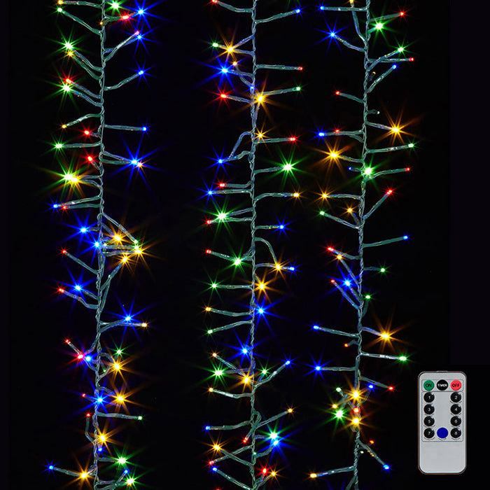 Cluster Garland Green Wire W/1300 Multi Light W/Remote