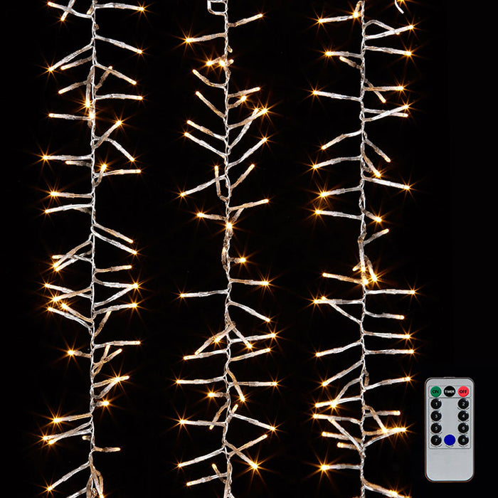 Cluster Garland Clear Wire W/600 White Lights W/Remote