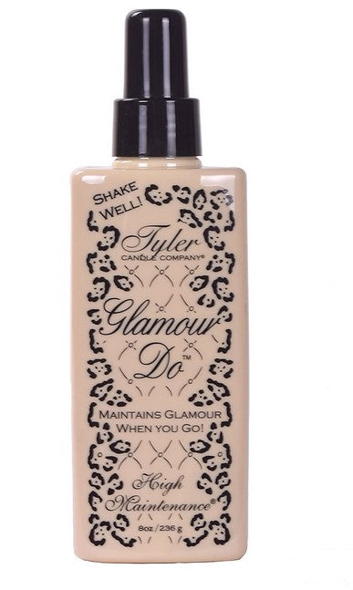 Bottle of Tyler Glamour Do with leopard print design on a white background