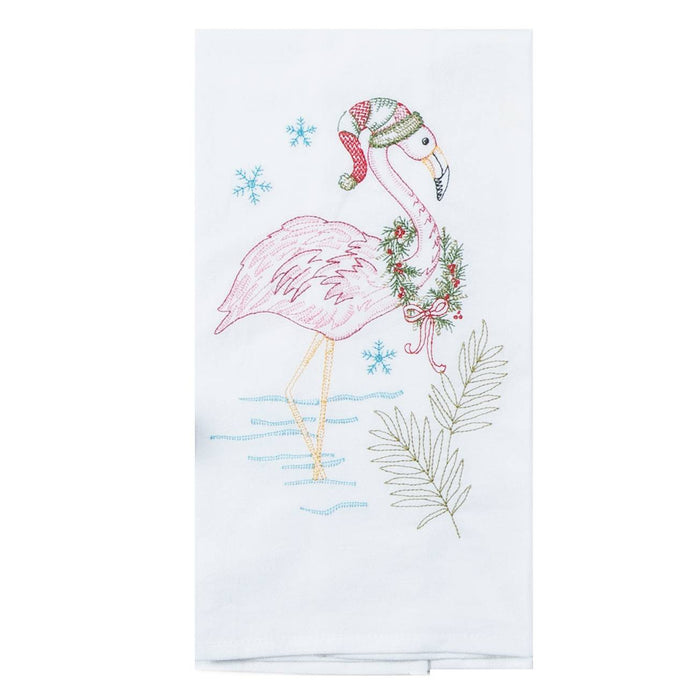 Holiday Flamingo Embroidered Flour Sack Towel