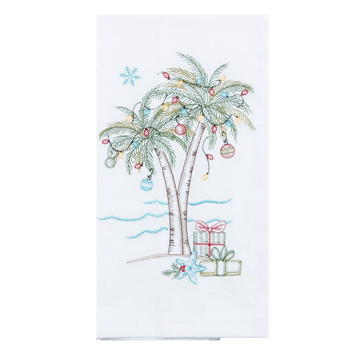Holiday Palm Tree Embroidered Flour Sack Towel