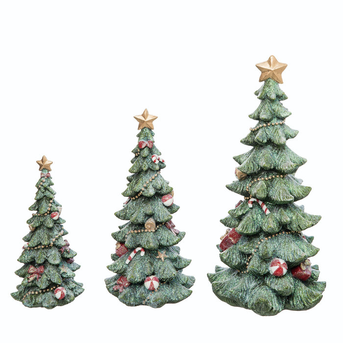 Christmas Glitter Tree Figurine - Set of 3