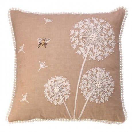 Embroidered & Beaded Dandelion & Bee Pillow