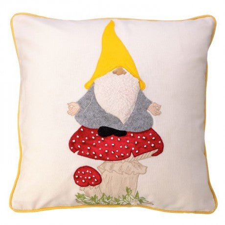 Embroidered & Beaded Gnome On Mushroom Pillow