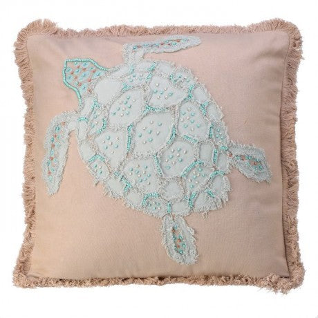 Embroidered & Beaded Sea Turtle Pillow