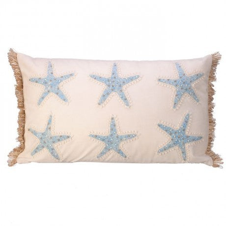 Embroidered & Beaded Starfish Pillow With Fringe