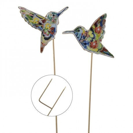 Metal Floral Hummingbird Stake - 2 Styles