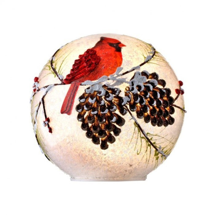 Glass  Cardinal Pine Lighted Ball