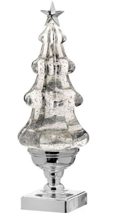 Decorative glass Christmas tree with a star on top against a white background