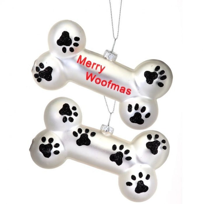 Glass "Merry Woofmas" Bone Ornament