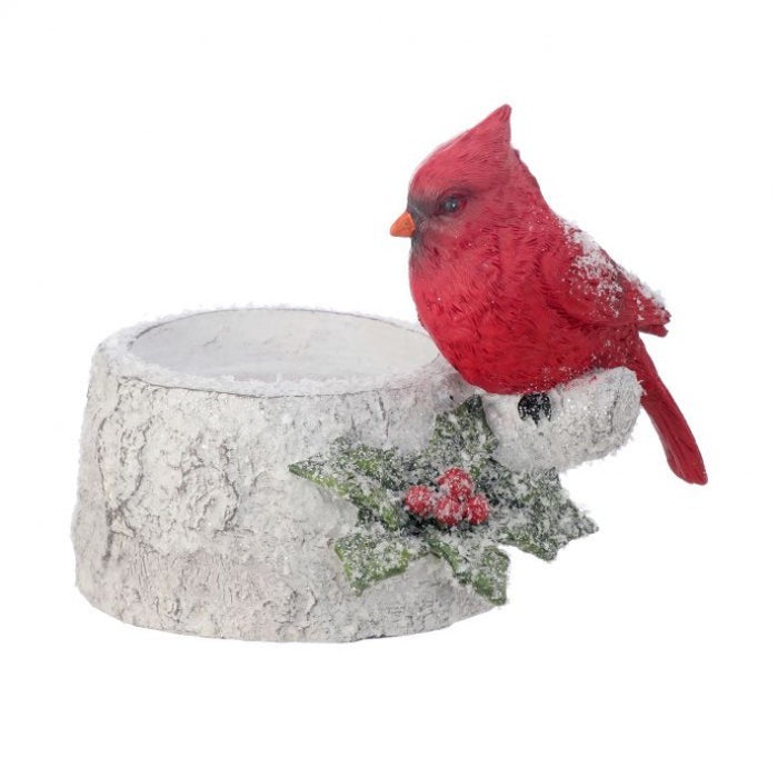 Frost Cardinal Stump Candle Holder