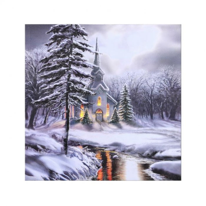 Church In Forest Lighted Print