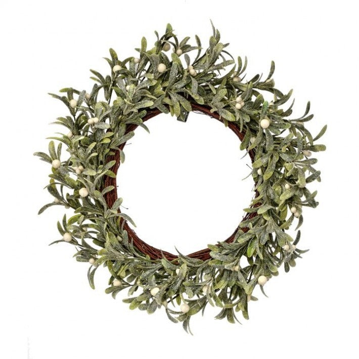 Frosted Mistletoe Berry Wreath - 22"