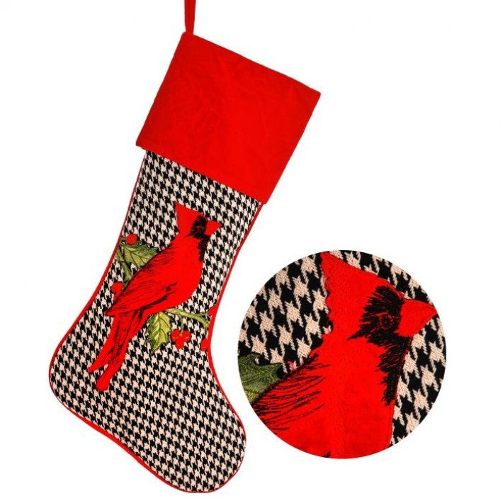 Cardinal Hounds Tooth Stocking