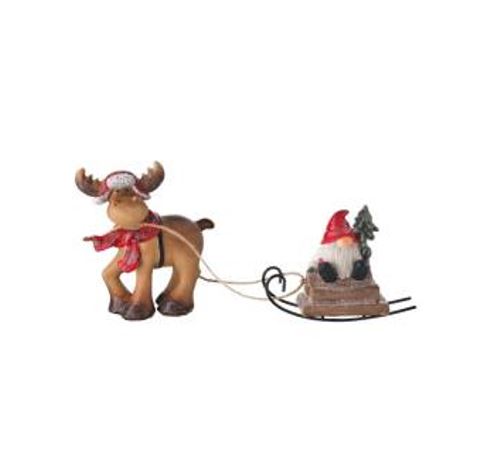 Deer Pulling Gnome On Sled
