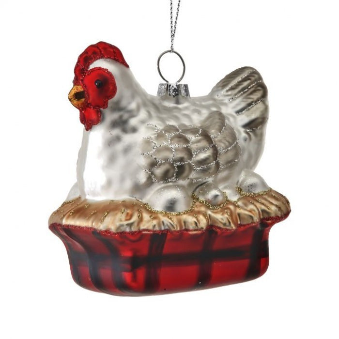 Glass Chicken On Nest Ornament