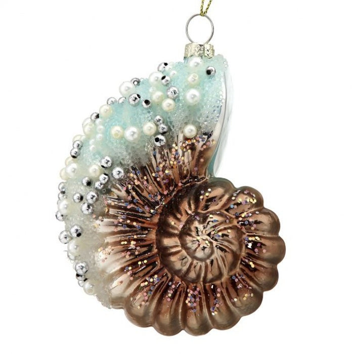 Glass Beaded Nautilus Shell Ornament