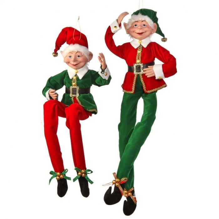 Red & Green Tidings Bendable Elf - Set of 2