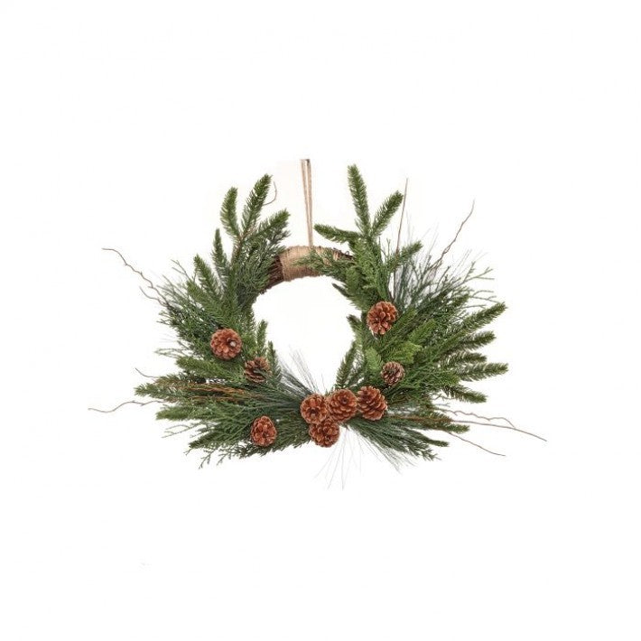 Mixed Greens W/ Cones Swag Wreath - 22"