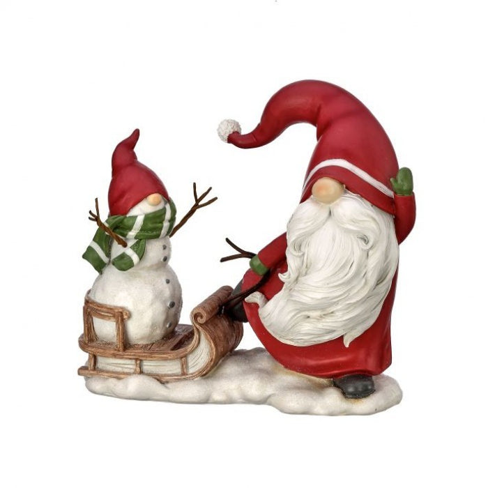 Santa Gnome Pulling Snowman Sled