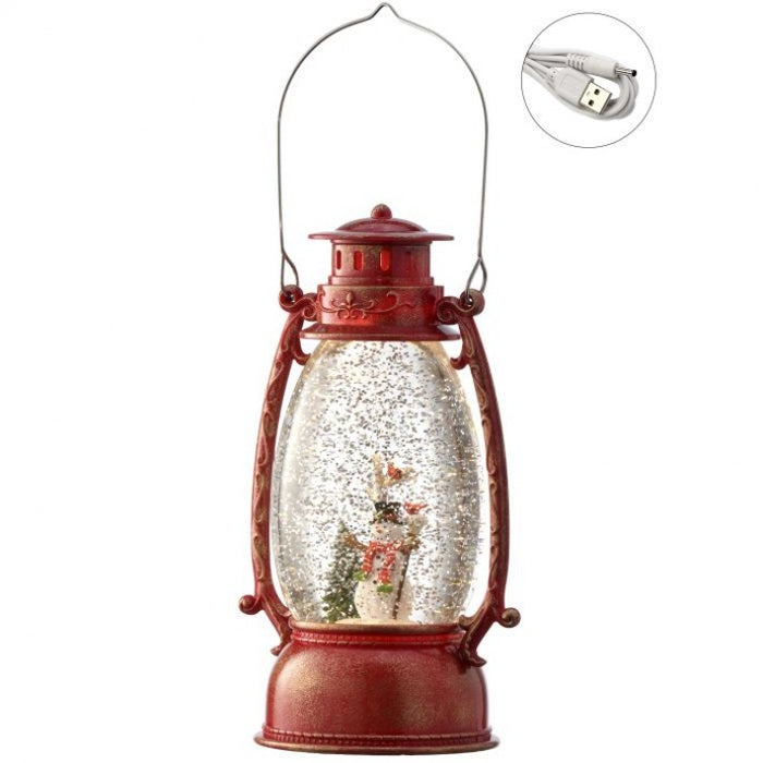 Snowman Cardinals Lighted Water Lantern