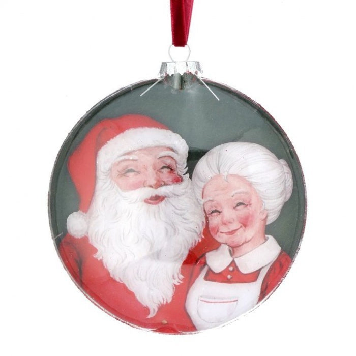 Glass Mr & Mrs Claus Disc Ornament