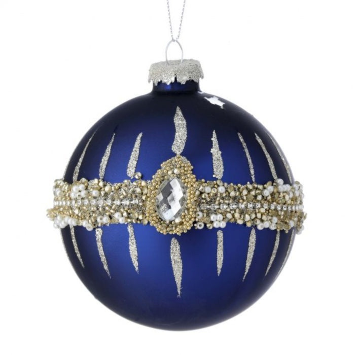Glass Beaded Stripe Jewel Ball Ornament