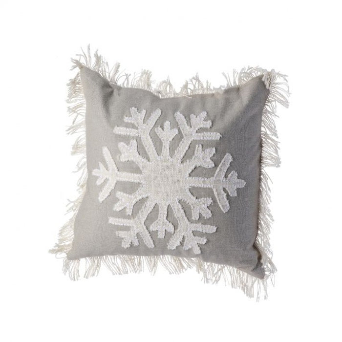 Burlap Snowflake Fringe Pillow