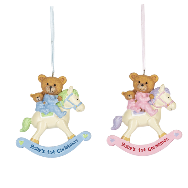 Baby w/Rocking Horse Ornaments - Baby's 1st Christmas - 2 Colors