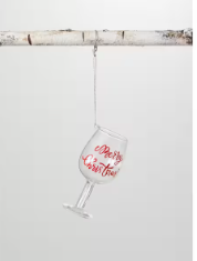 Wine glass with 'Merry Christmas' text on a white background