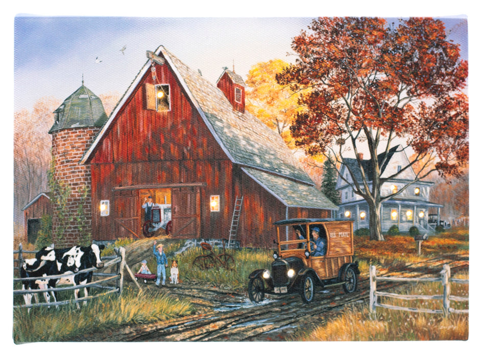 Red Barn w. Cows Lighted Print