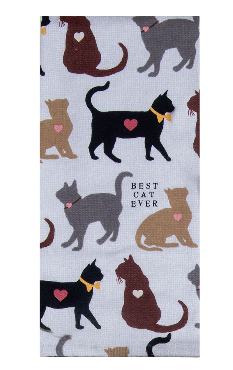 Fabric with cat pattern and 'Best Cat Ever' text on a white background