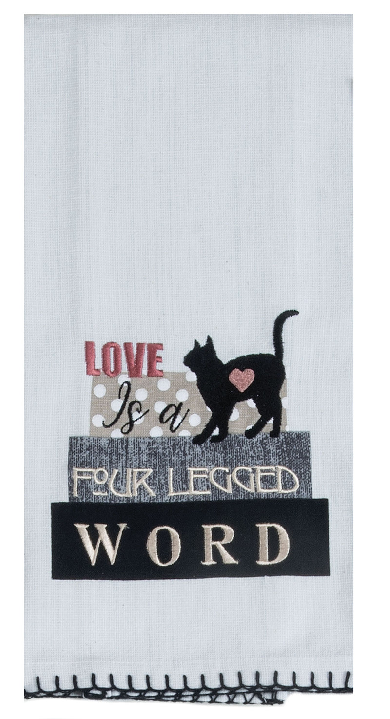Fur Real Pets Cat Four Legged Word Embroidered Tea Towel