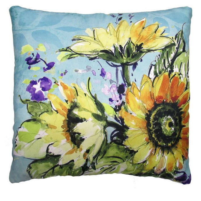 Flowers on Blue Background Pillow - Square