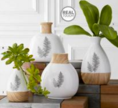 Ceramic Vases With Fern and Painted Wood - 4 Styles