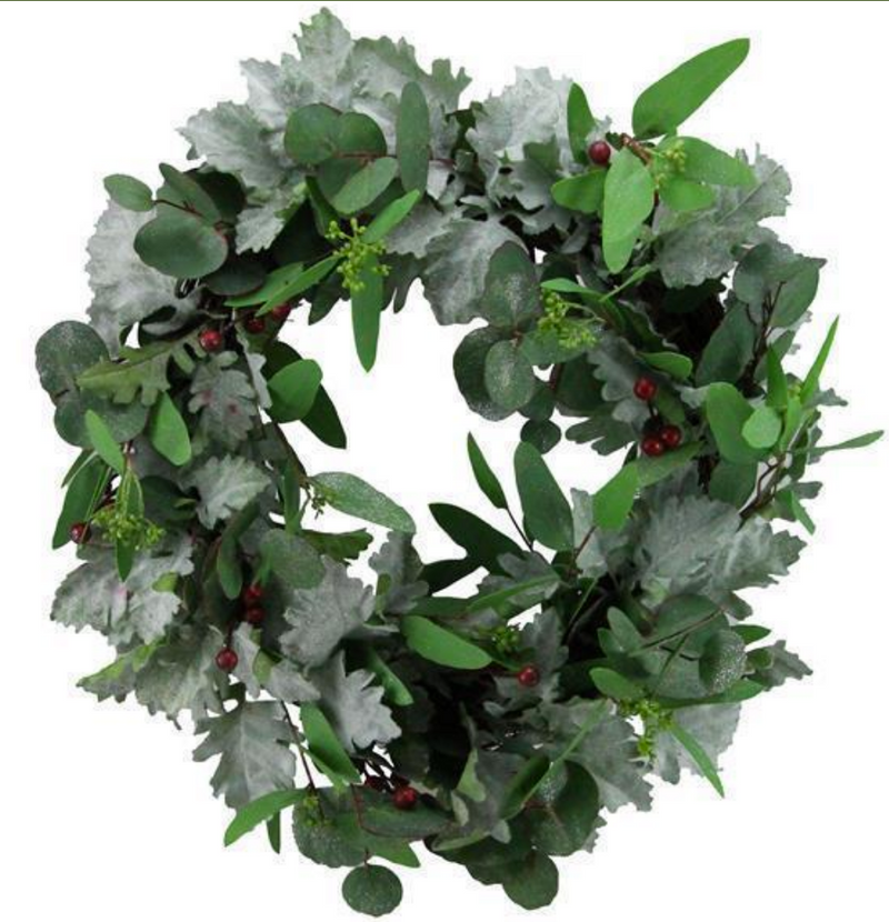 Glitter Dusty Miller Berry Wreath - 24"
