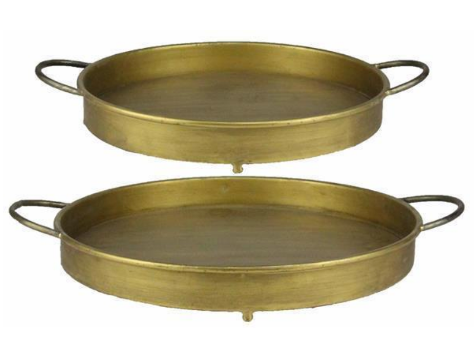 Round Antiqued Gold Gunmetal Tray - 2 Sizes